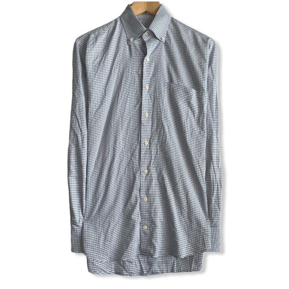 Peter Millar Crown Soft Men's Sz Medium Blue Check Button Down Shirt Cotton/Silk